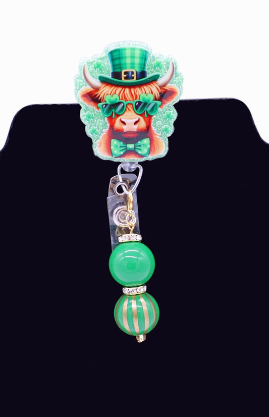 St Patricks Day Themed Badge Reel, RN Badge Reel, Highland Cow Badge Reel