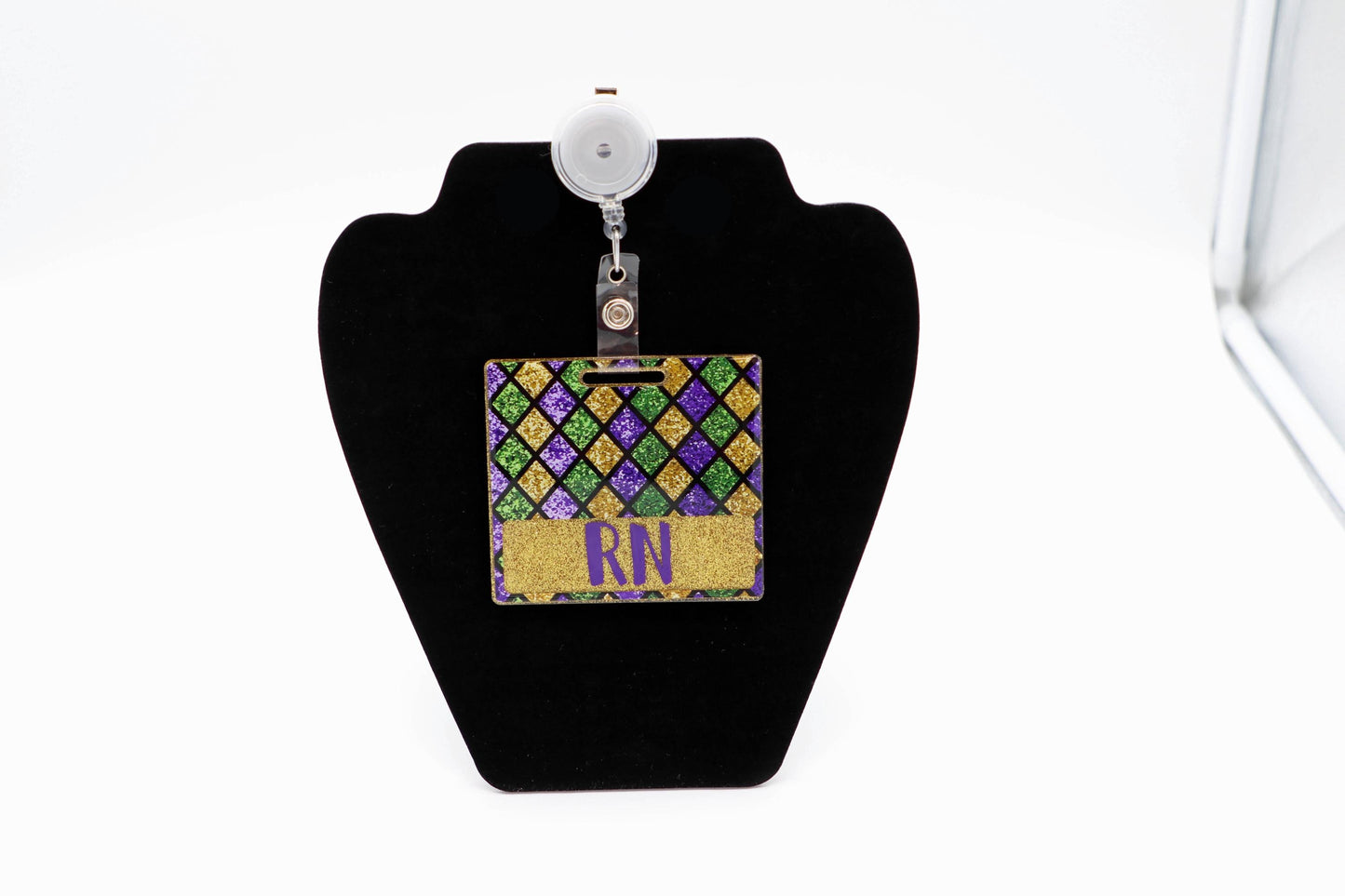 Mardi Gras Themed Badge Buddy, Personalized Badge Buddy