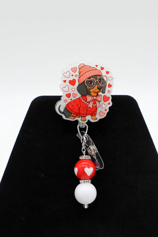 Valentines Day Nurse Badge Reel, RN Badge Reel, Cute Dog Valentines Badge Reel