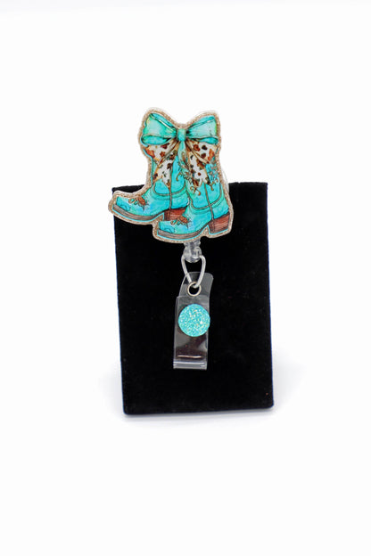 Turquoise Cowgirl Boots Nurse Badge Reel, Western themed badge reel, RN Badge Reel