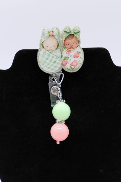 Spring Time Baby Badge Reel, NICU Badge Reel, Babies and Strawberries, Nurse Badge Reel