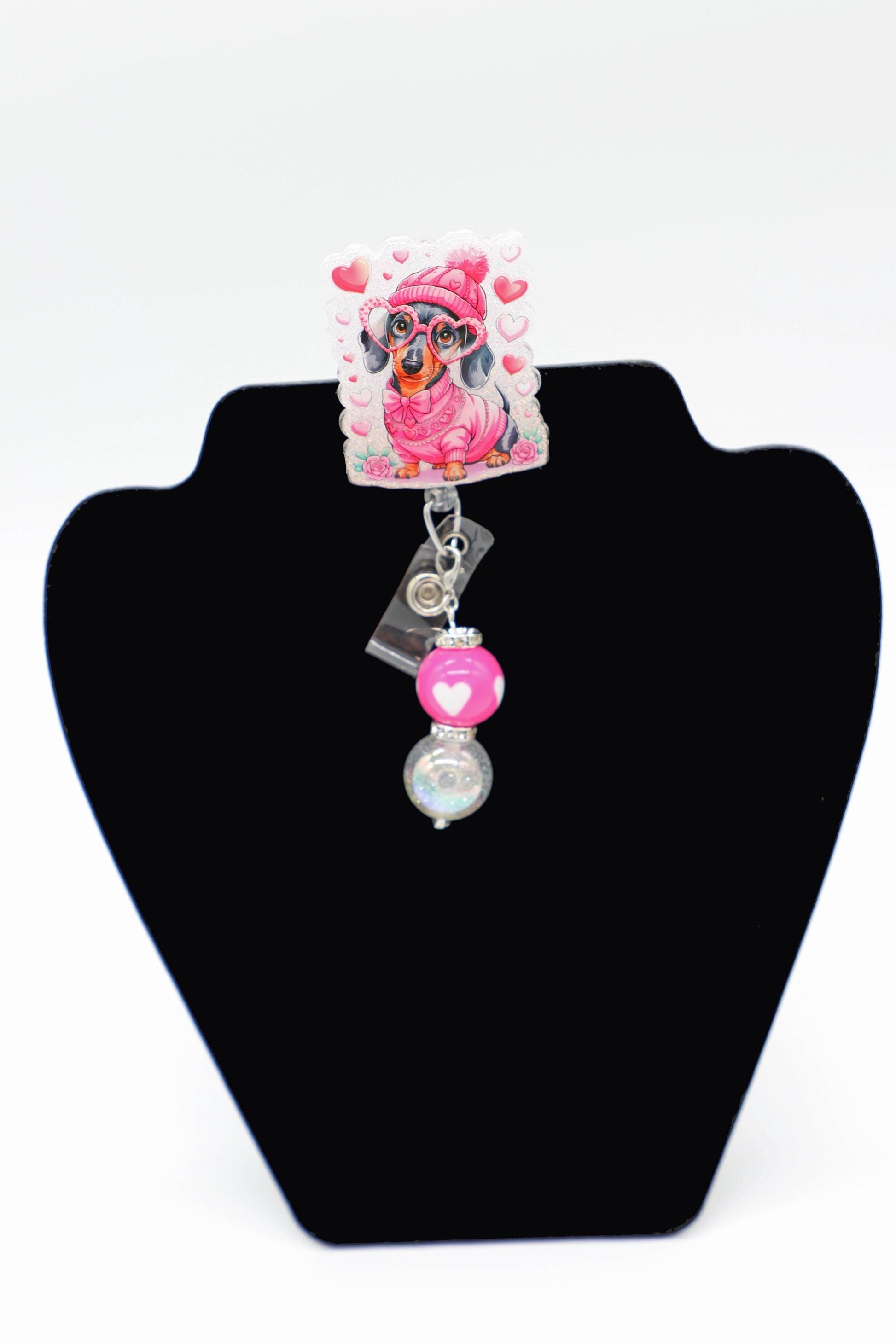Valentine Doggie Badge Reel, Glitter Acrylic, Nurse RN