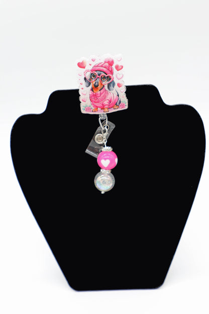 Valentine Doggie Badge Reel, Glitter Acrylic, Nurse RN