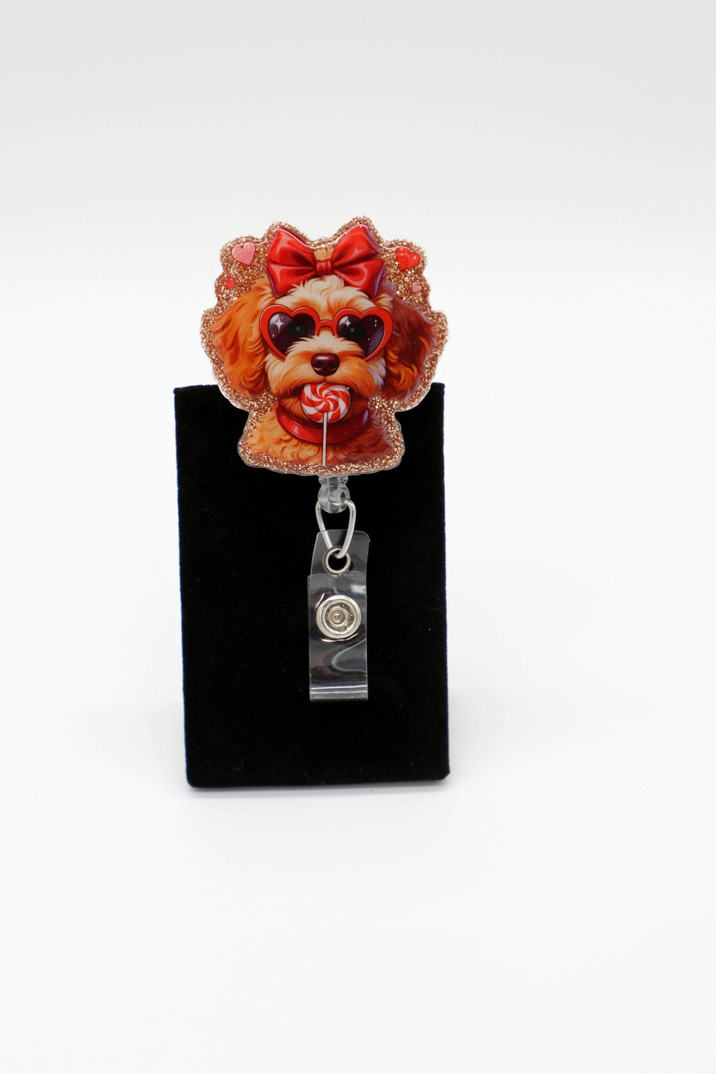 Valentine's Day Dog Glitter Badge Reel, Nurse RN ID Holder