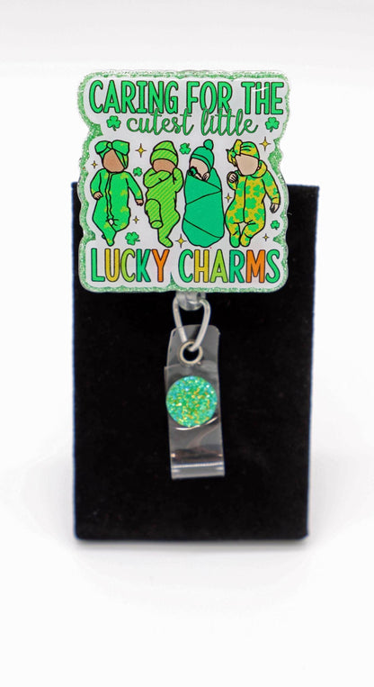 St Patrick's Day NICU Nurse Badge Reel, Lucky Charms, Beaded