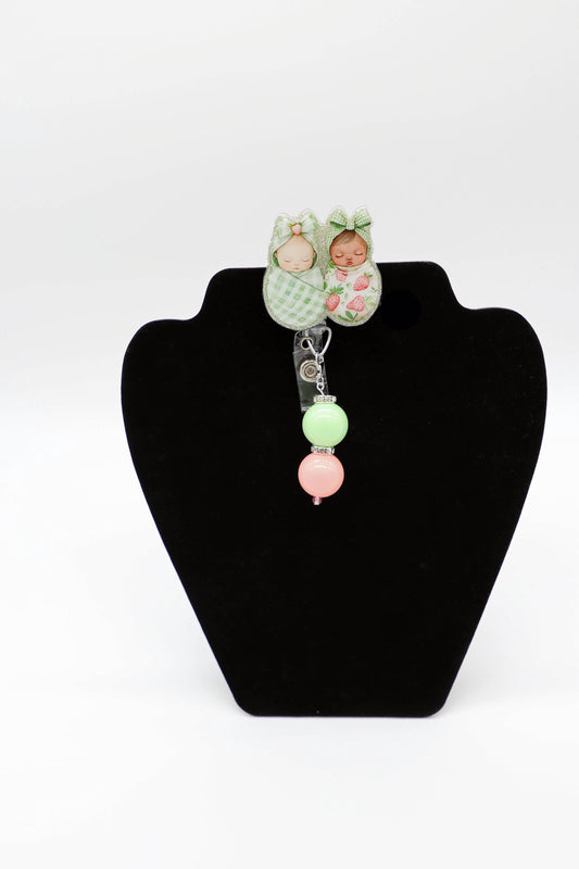Spring Time Baby Badge Reel, NICU Badge Reel, Babies and Strawberries, Nurse Badge Reel