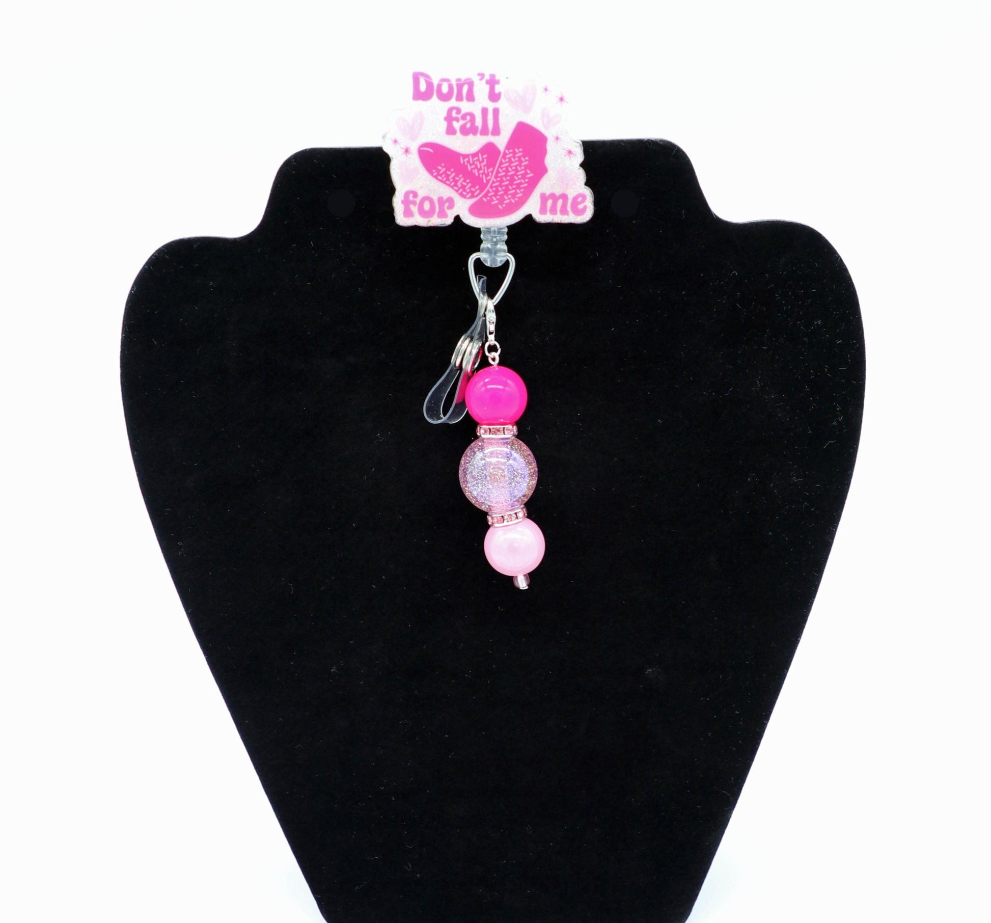 Pink Valentine Badge Reel, Glitter Acrylic, Nurse RN