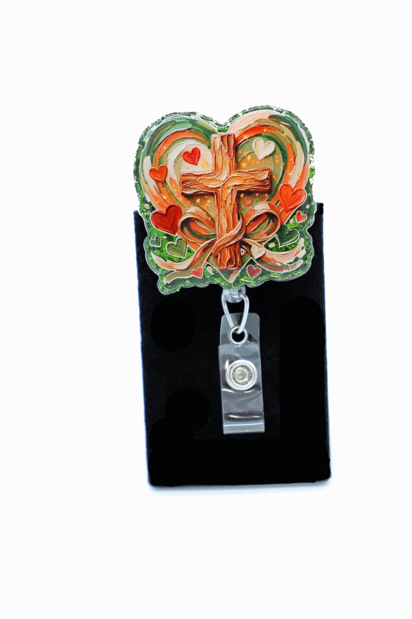 Wooden Cross Badge Reel, Nurse Badge Reel, RN Badge Reel, Hospital ID Holder, Christian Badge Reel