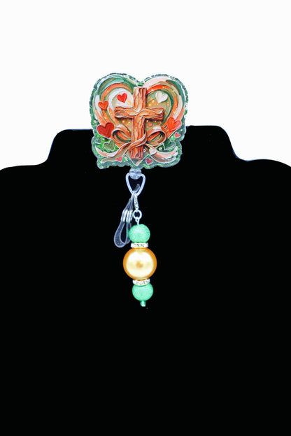 Wooden Cross Badge Reel, Nurse Badge Reel, RN Badge Reel, Hospital ID Holder, Christian Badge Reel
