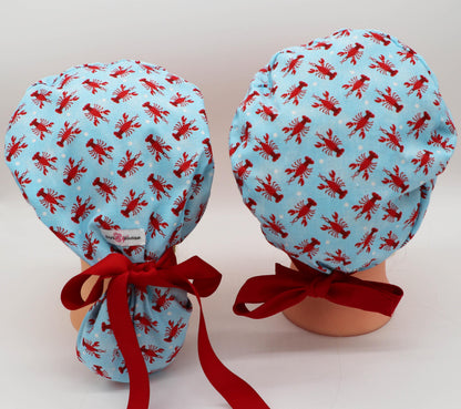 Crawfish Nurse Scrub Cap, Ponytail Holder Scrub Cap