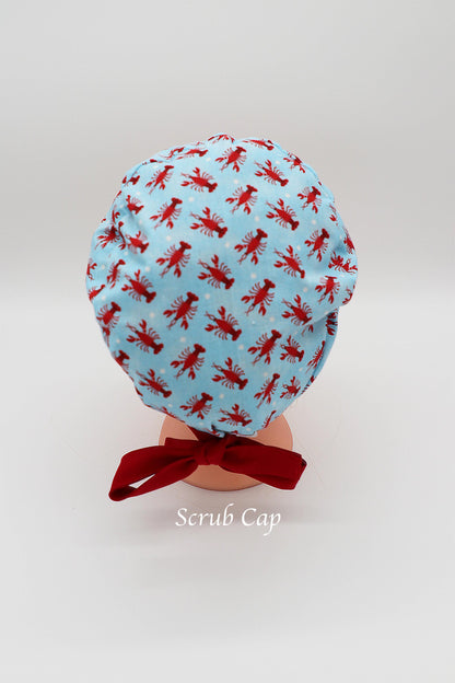Crawfish Nurse Scrub Cap, Ponytail Holder Scrub Cap