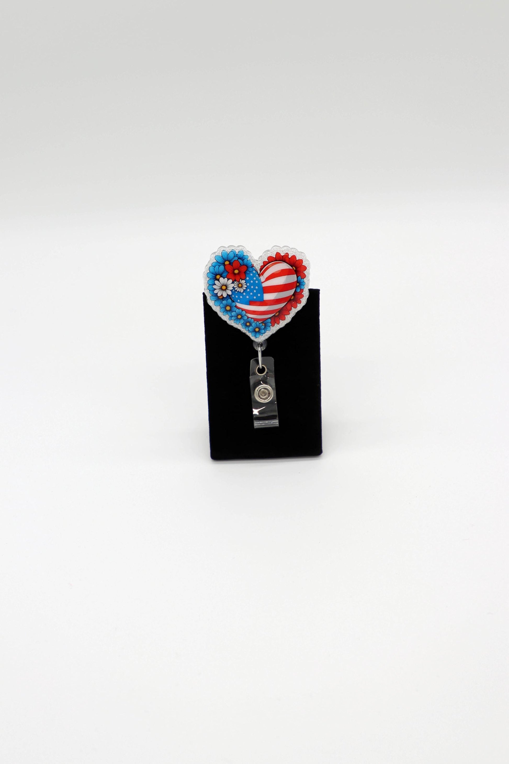 Red White and Blue Heart Badge Reel, Fourth of July Badge Reel, Nurse Badge Reel