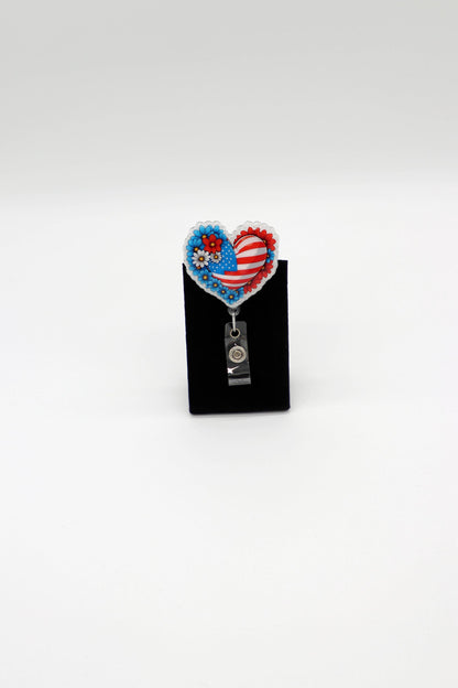Red White and Blue Heart Badge Reel, Fourth of July Badge Reel, Nurse Badge Reel