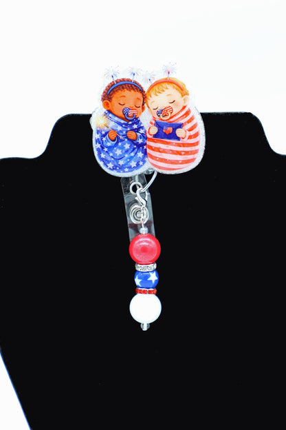 Baby Fourth of July, Nurse Badge Reel, NICU nurse, Labor and Delivery Nurse, Mother Baby Nurse, Pediatric Nurse, Badge Reel