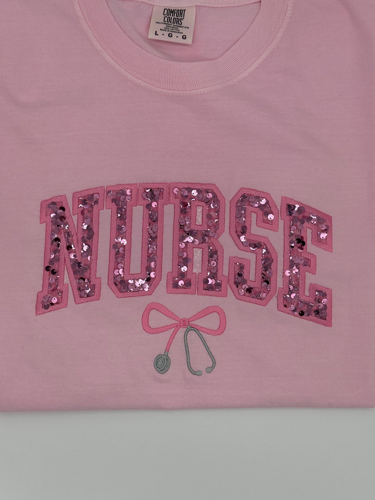 Nurse Embroidered T-shirt, Nurse Embroidered Sweatshirt, Bow Stethoscope