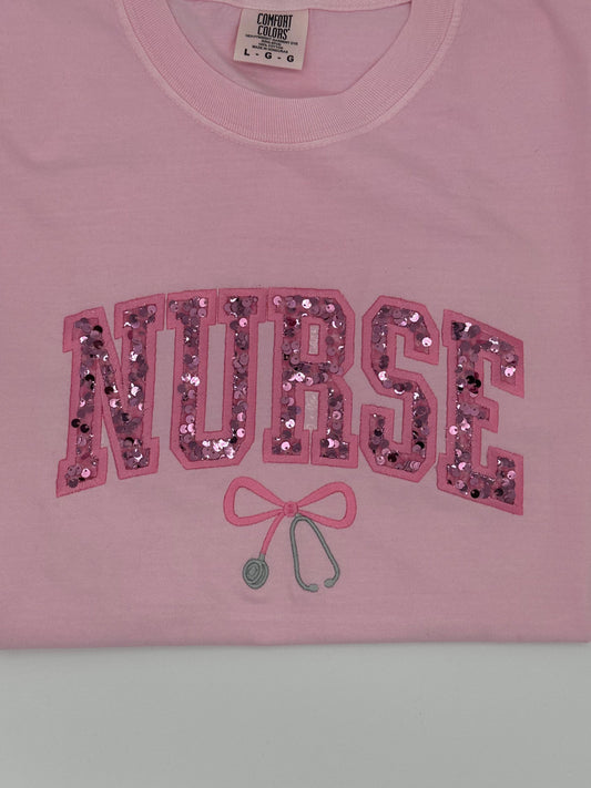Nurse Embroidered T-shirt, Nurse Embroidered Sweatshirt, Bow Stethoscope