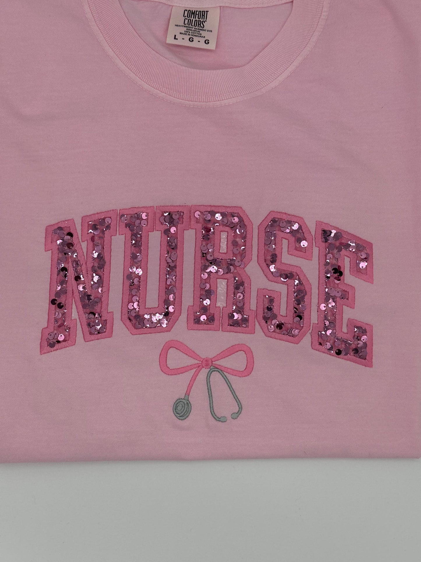 Nurse Embroidered T-shirt, Nurse Embroidered Sweatshirt, Bow Stethoscope