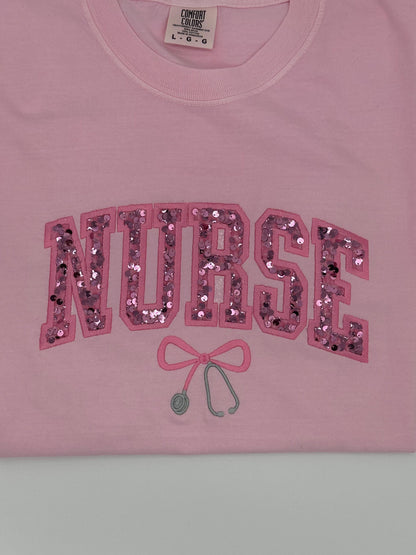Nurse Embroidered T-shirt, Nurse Embroidered Sweatshirt, Bow Stethoscope