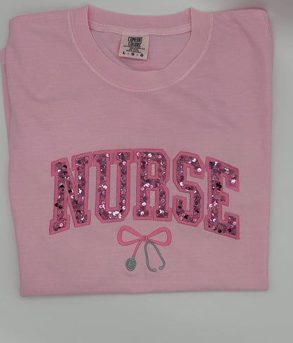 Nurse Embroidered T-shirt, Nurse Embroidered Sweatshirt, Bow Stethoscope