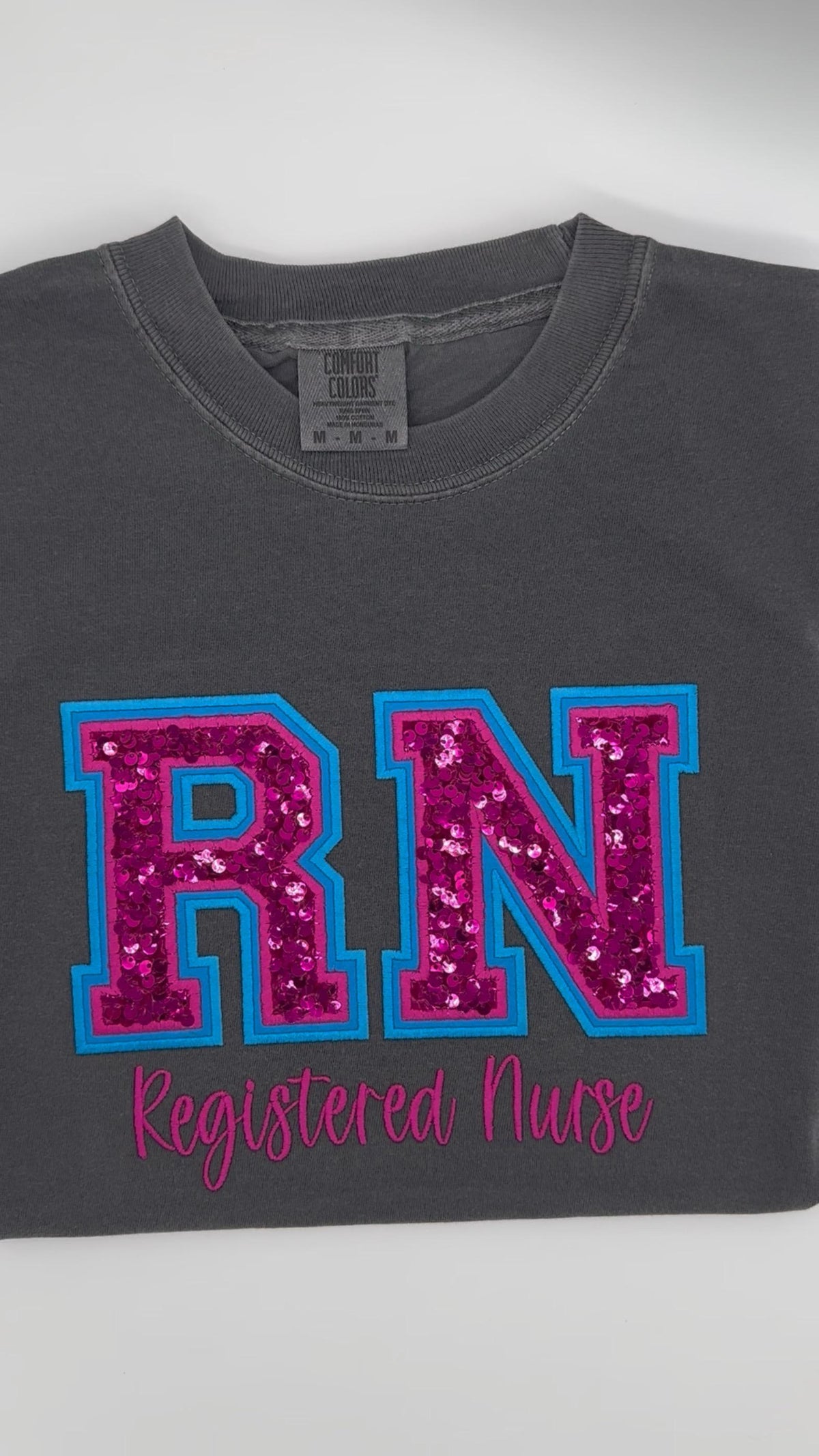 RN Registered Nurse, Double Varsity Letters, Sequin, Nurse Tee, T-shirt, Sweatshirt