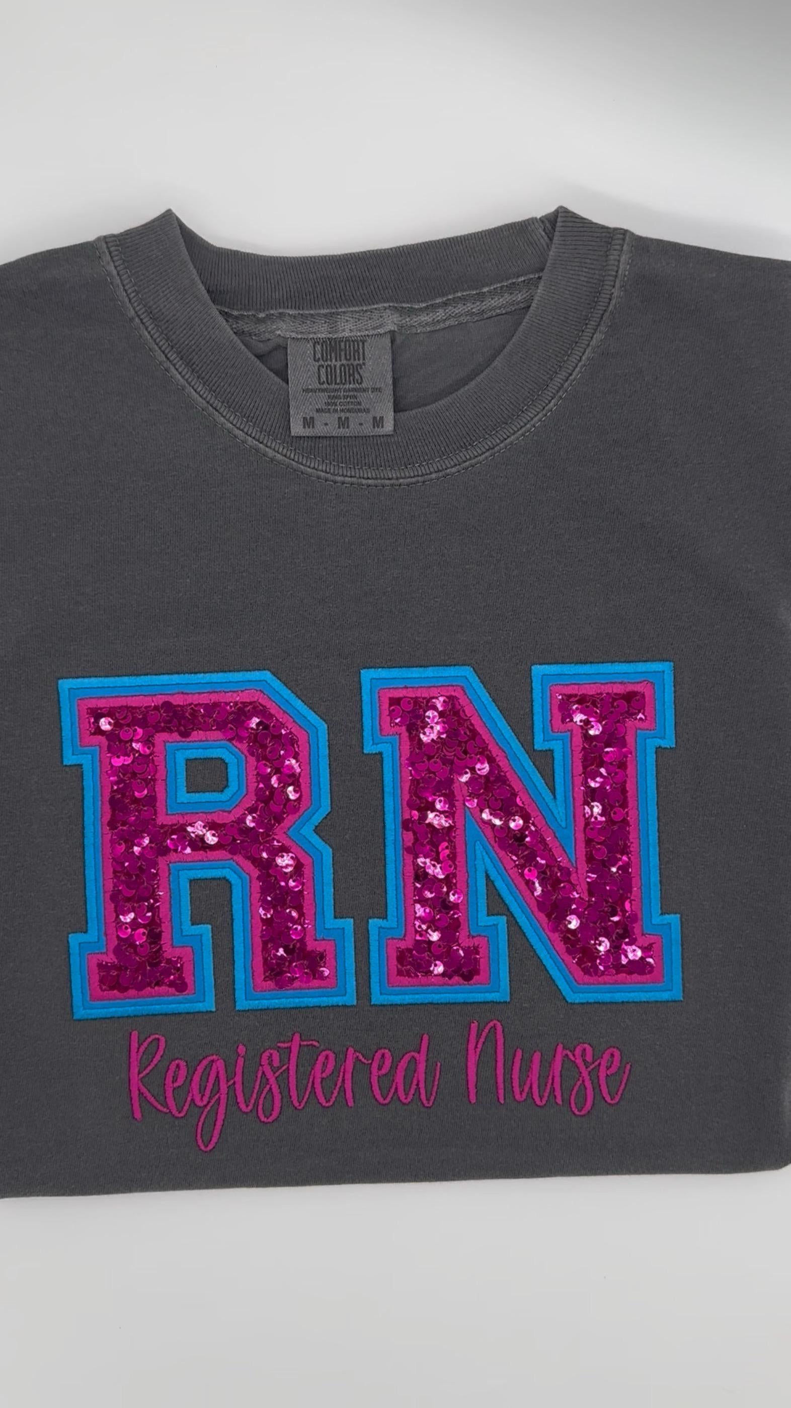 RN Registered Nurse, Double Varsity Letters, Sequin, Nurse Tee, T-shirt, Sweatshirt
