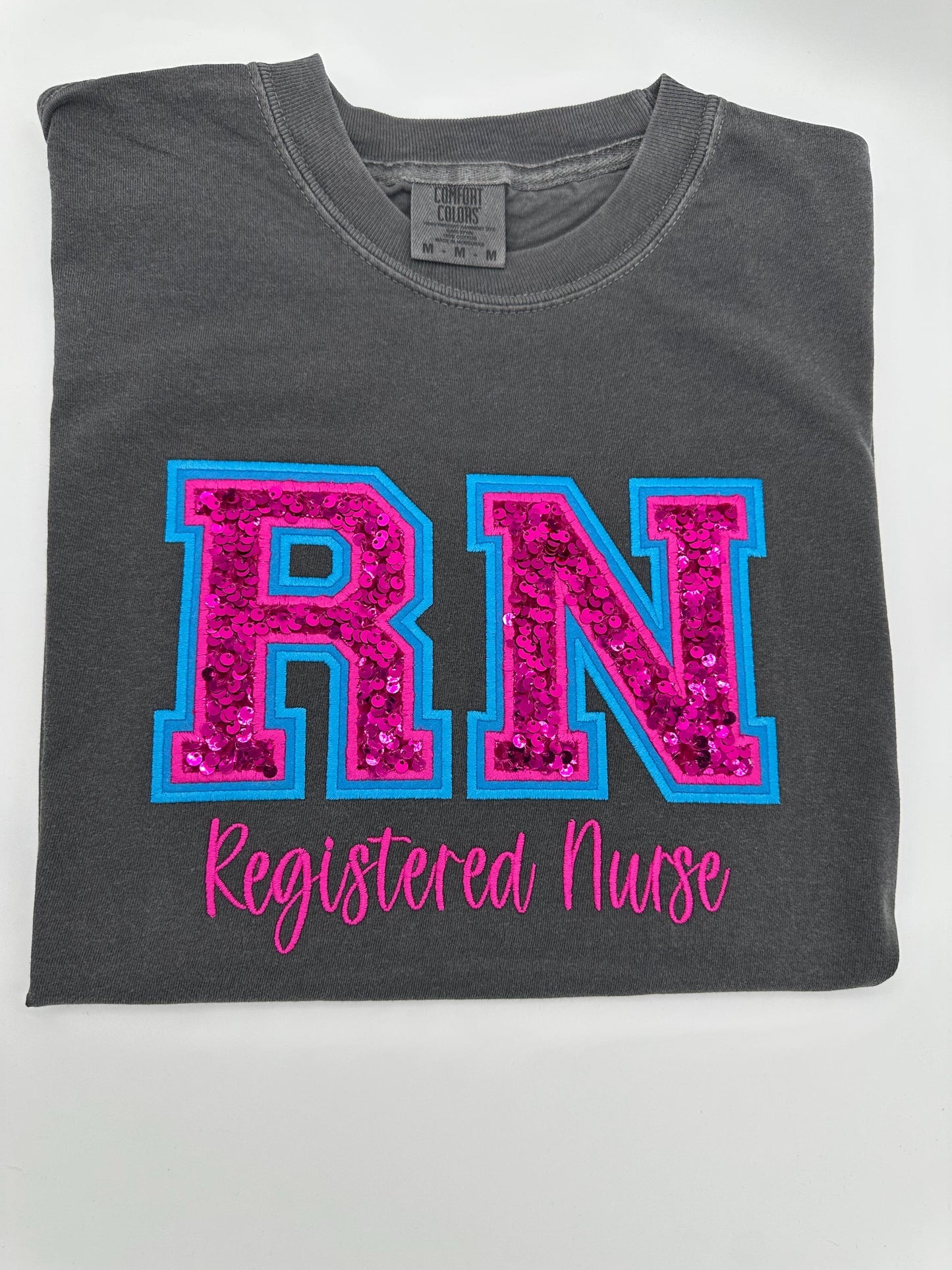 RN Registered Nurse, Double Varsity Letters, Sequin, Nurse Tee, T-shirt, Sweatshirt
