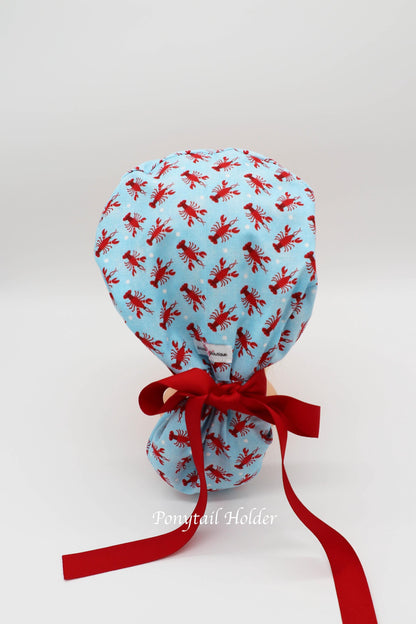 Crawfish Nurse Scrub Cap, Ponytail Holder Scrub Cap