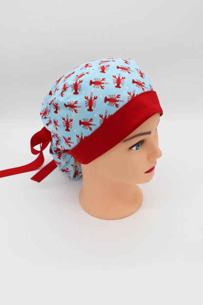 Crawfish Nurse Scrub Cap, Ponytail Holder Scrub Cap