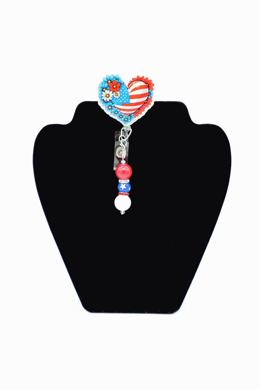 Red White and Blue Heart Badge Reel, Fourth of July Badge Reel, Nurse Badge Reel