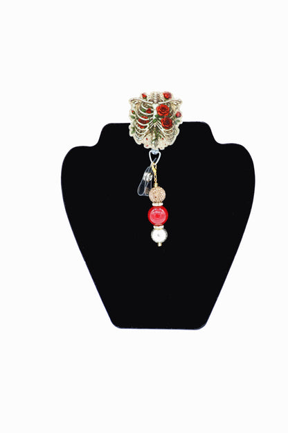 Skeleton Roses Badge Reel, Nurse, RT, Radiology Department Accessory