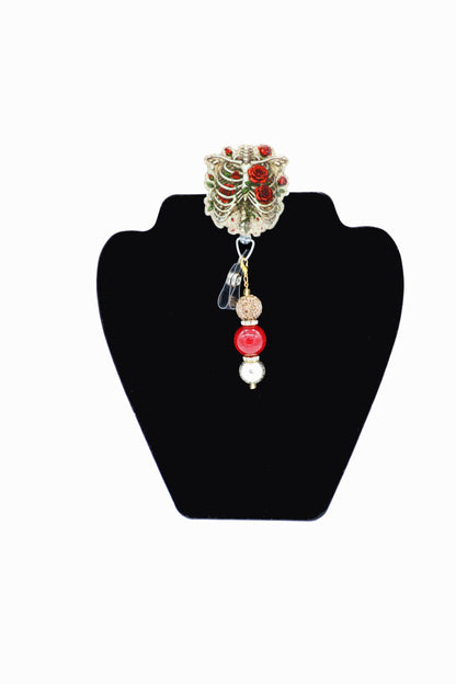 Skeleton Roses Badge Reel, Nurse, RT, Radiology Department Accessory