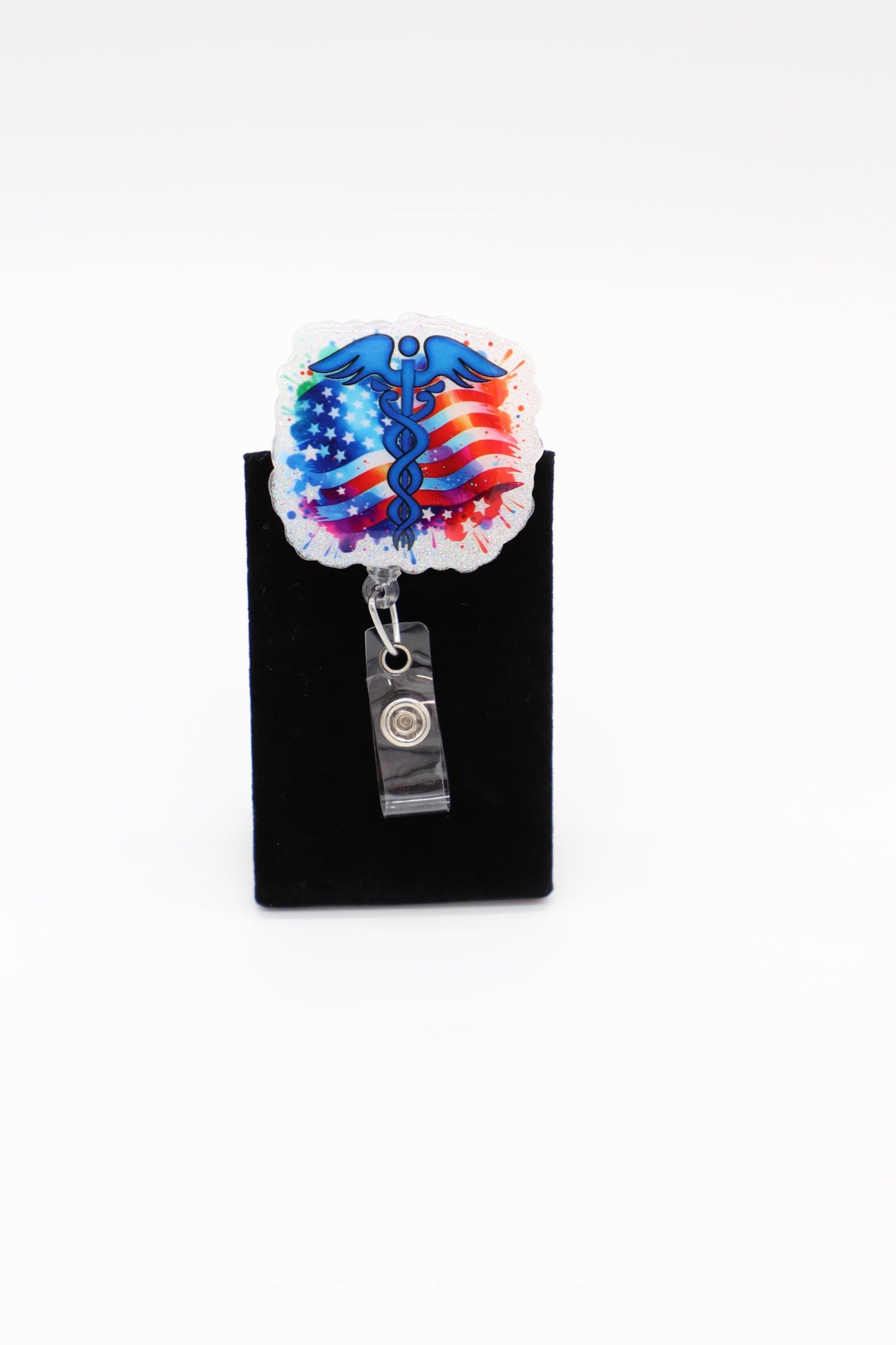 American Flag with Caduceus Badge Reel, Fourth of July Nurse Badge Reel, Memorial Day Nurse Badge Reel