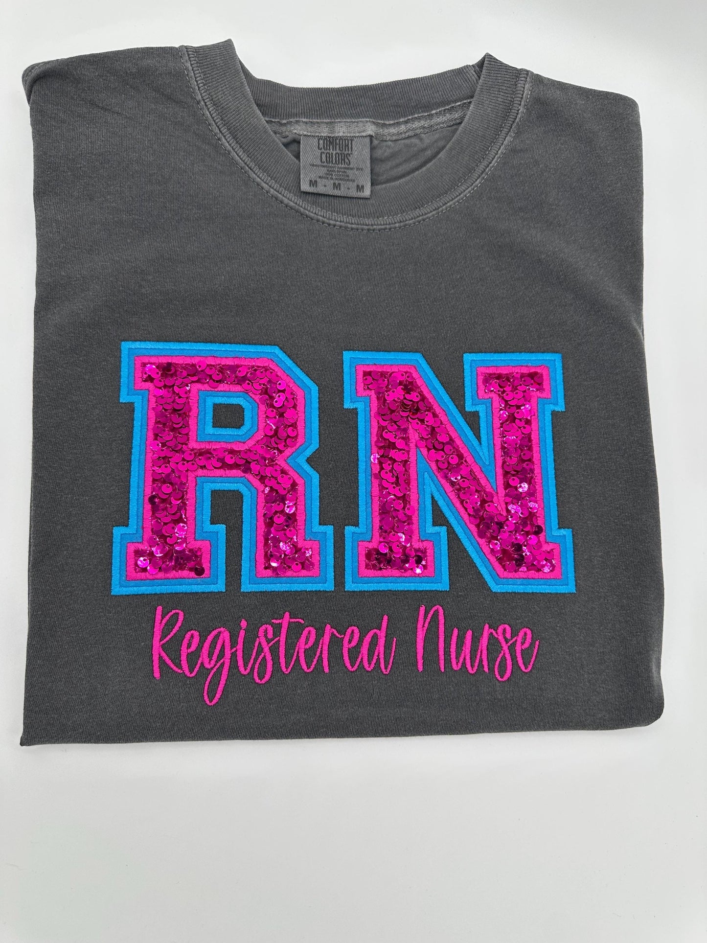 RN Registered Nurse, Double Varsity Letters, Sequin, Nurse Tee, T-shirt, Sweatshirt