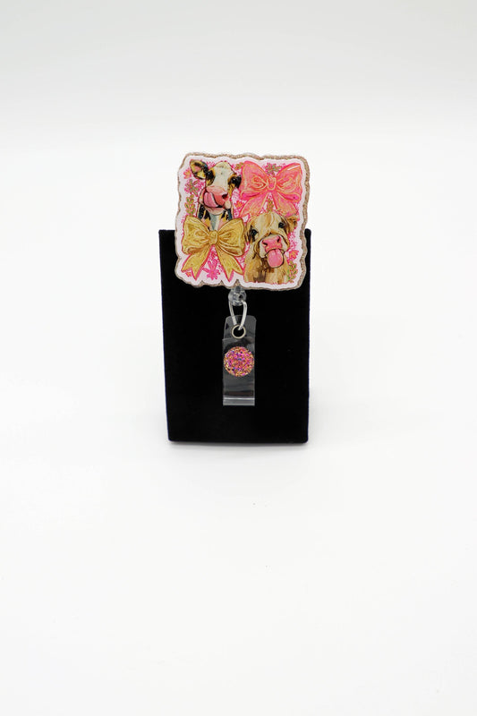 Cute Cows with Bows Badge Reel