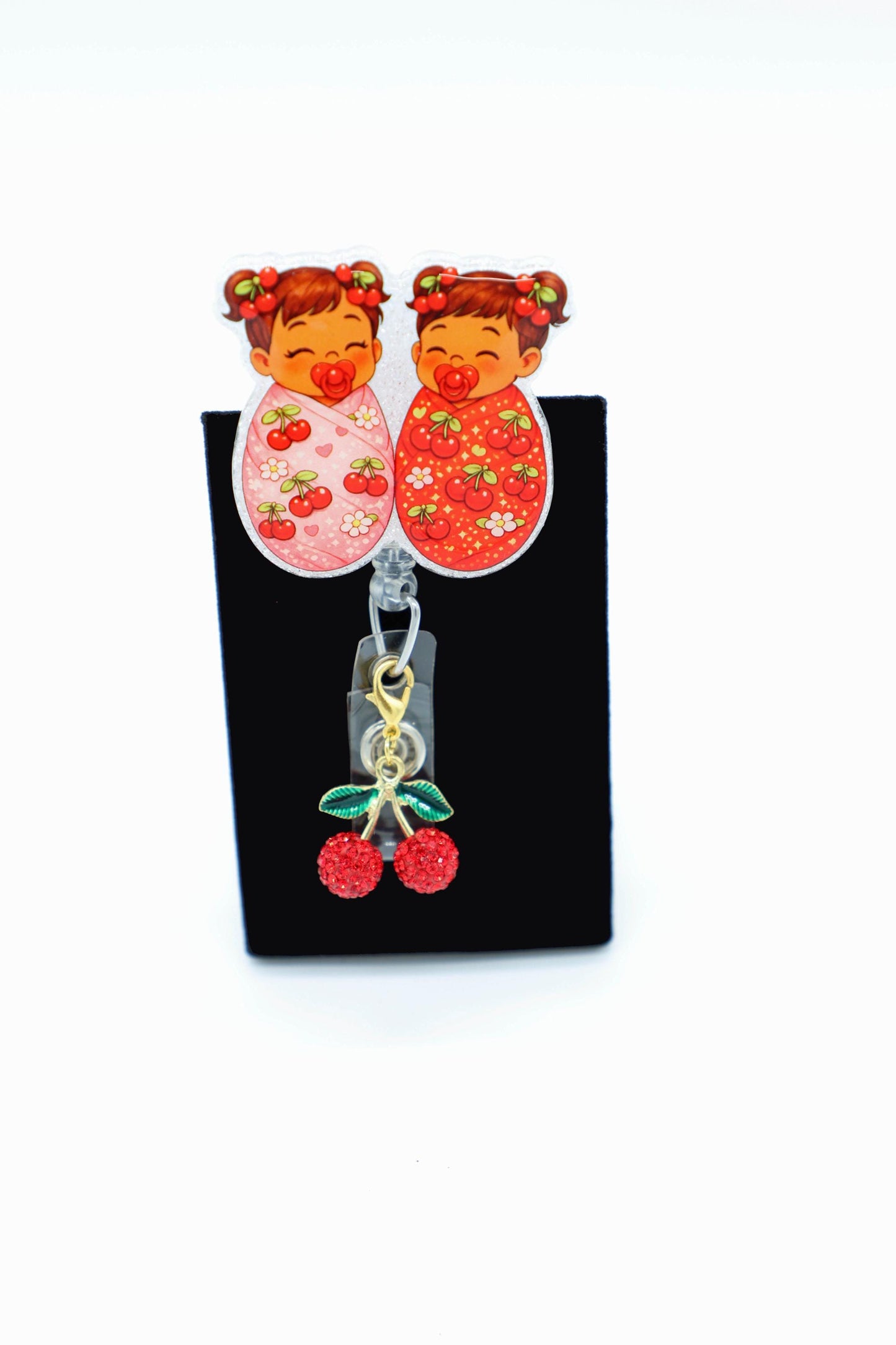 Glittered Cherry Baby Badge Reel, Nurse ID Holder