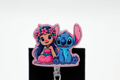 Little Hawaiian Girl With Blue Alien Badge Reel, RN Badge Reel