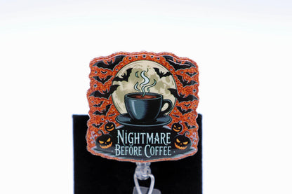 Coffee lovers, meet your new favorite nurse ID badge reel: a spooky-cute “Nightmare Before Coffee” design that brings Halloween vibes to every shift. Framed in sparkling orange glitter with fluttering bats, grinning jack-o-lanterns, and a full moon behind a steaming cup. The bold “nightmare before coffee” message says what every healthcare worker is thinking before that first sip. Smooth and retractable, it keeps your nurse ID ready to scan without tugging or fumbling.