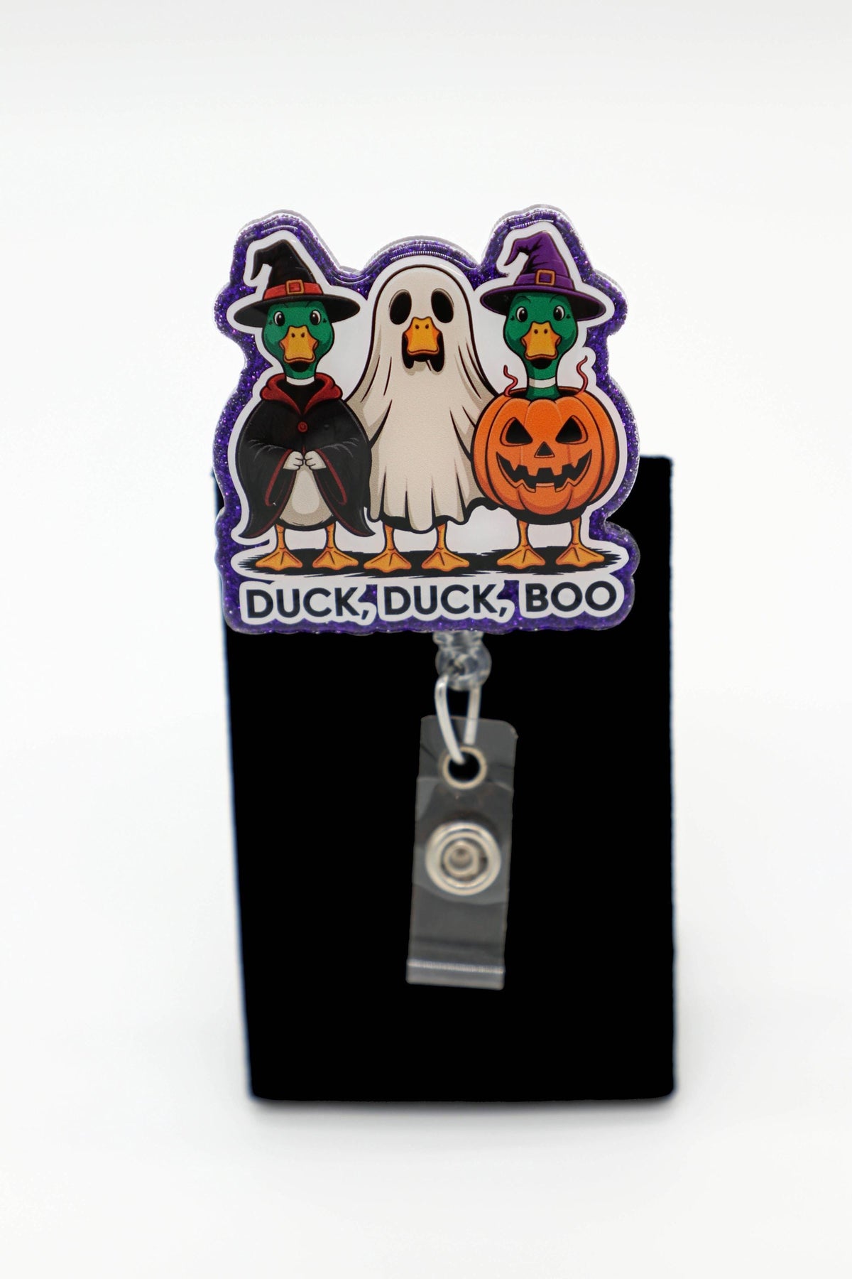Duck Duck Boo Retractable Badge Holder, Spooky Ghost Design, Nurse ID Clip