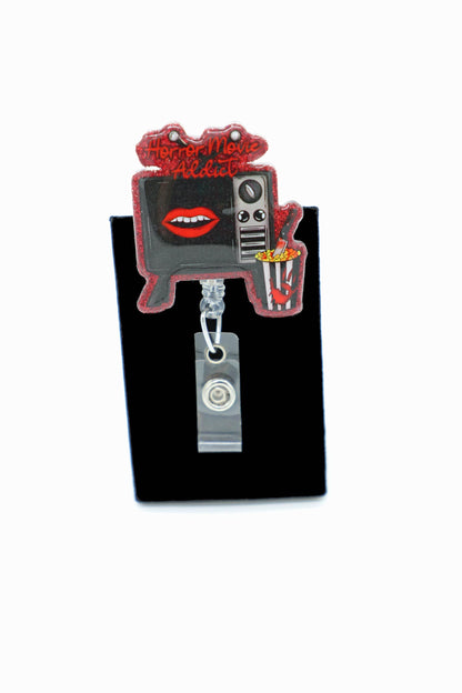 Spooky Cinema Retractable ID Clip, Badge Reel for Nurses, Office Accessory, Scary Film Fan Gift