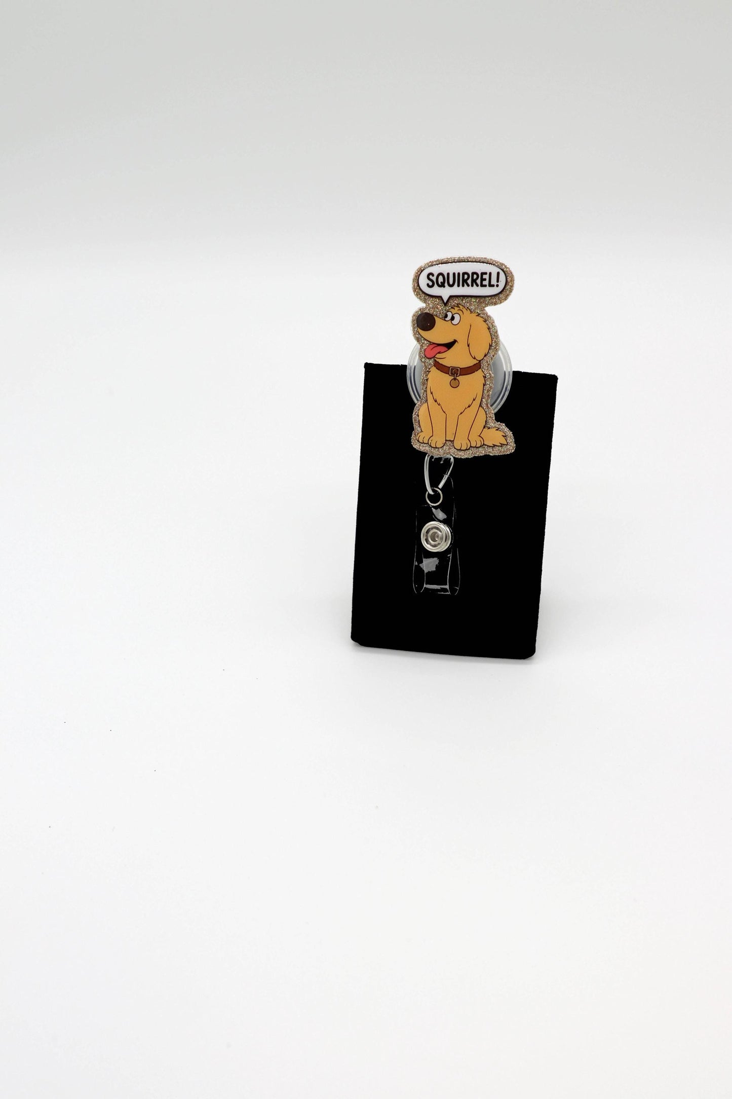 Funny Dog ID Holder for Medical Staff, Squirrel Saying, Glitter Accent, Retractable Clip