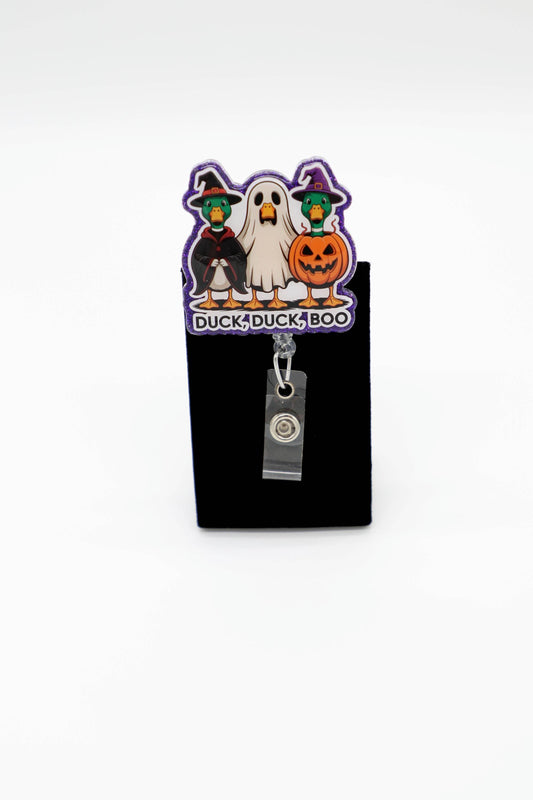 Duck Duck Boo Retractable Badge Holder, Spooky Ghost Design, Nurse ID Clip