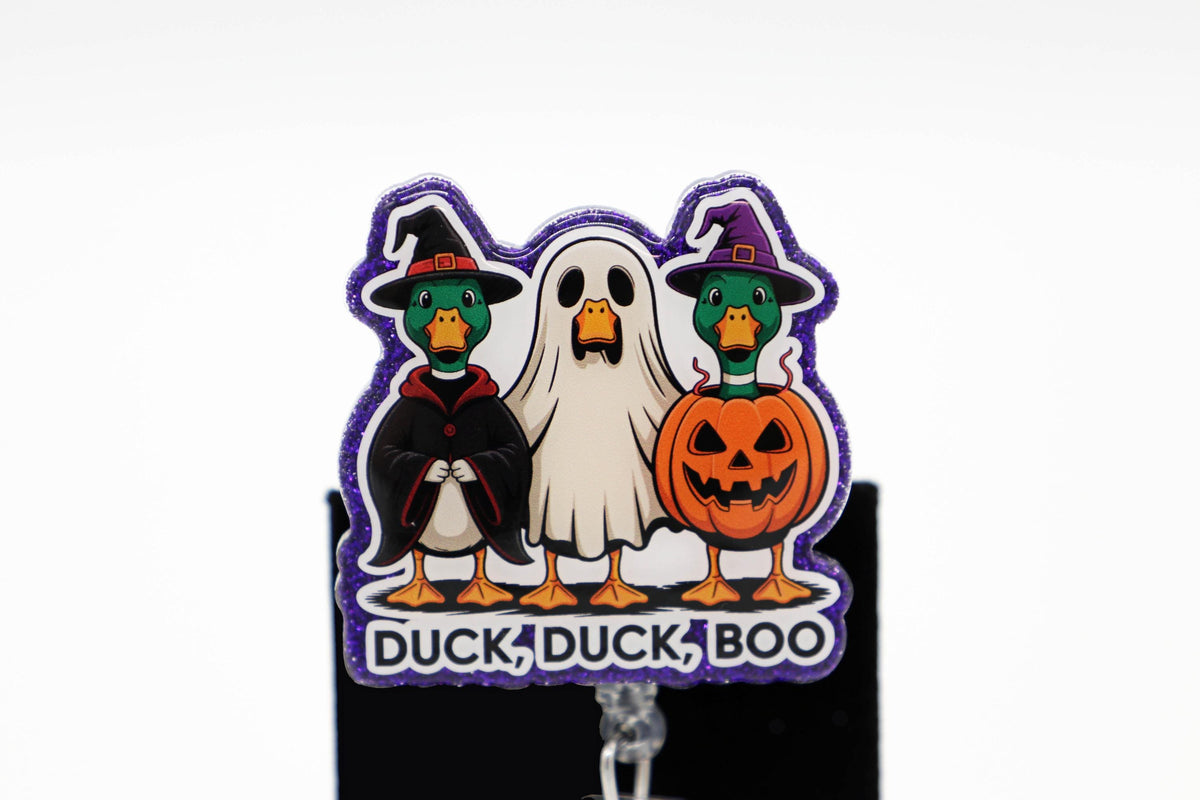 Duck Duck Boo Retractable Badge Holder, Spooky Ghost Design, Nurse ID Clip