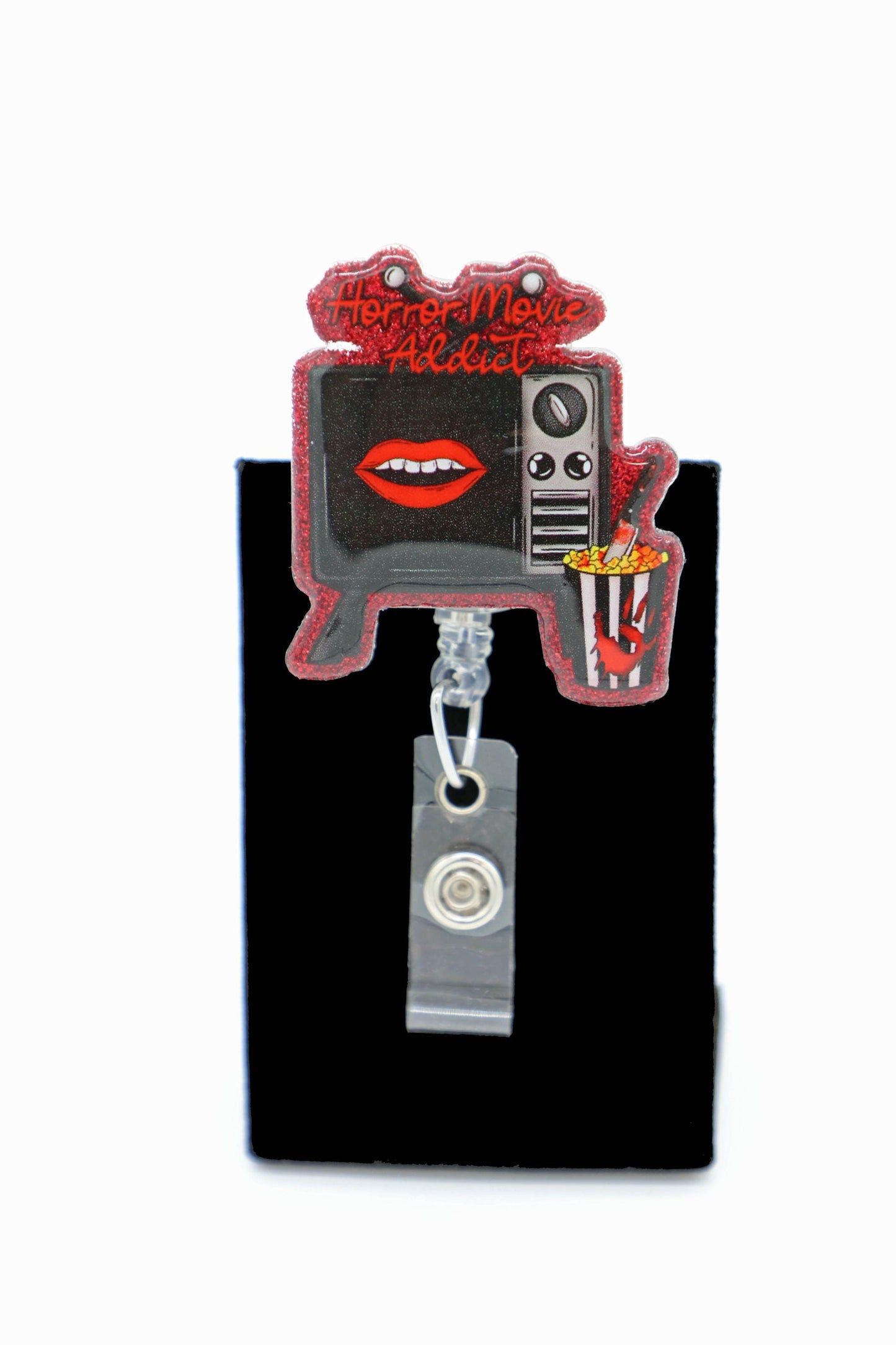 Spooky Cinema Retractable ID Clip, Badge Reel for Nurses, Office Accessory, Scary Film Fan Gift