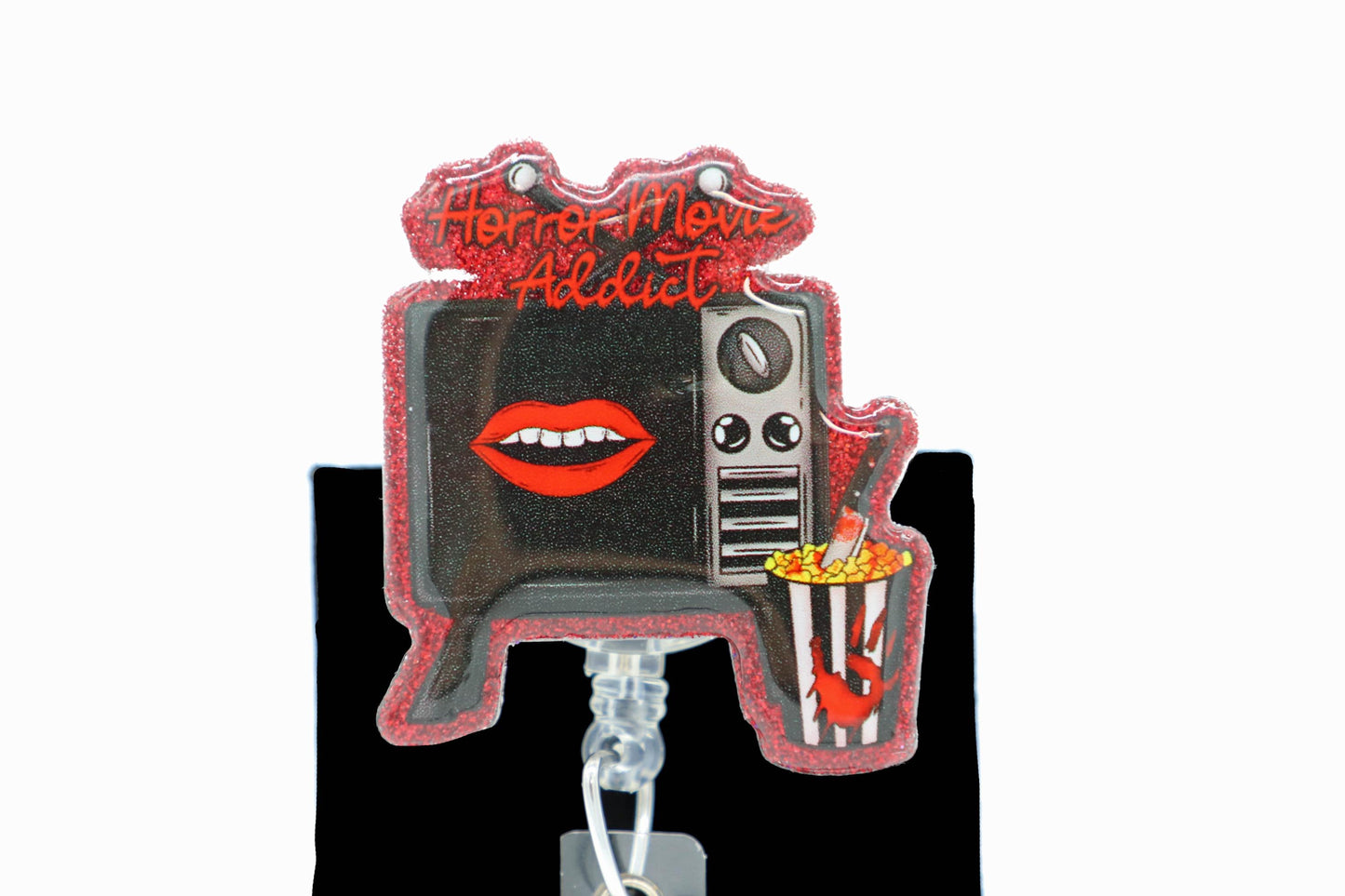 Spooky Cinema Retractable ID Clip, Badge Reel for Nurses, Office Accessory, Scary Film Fan Gift
