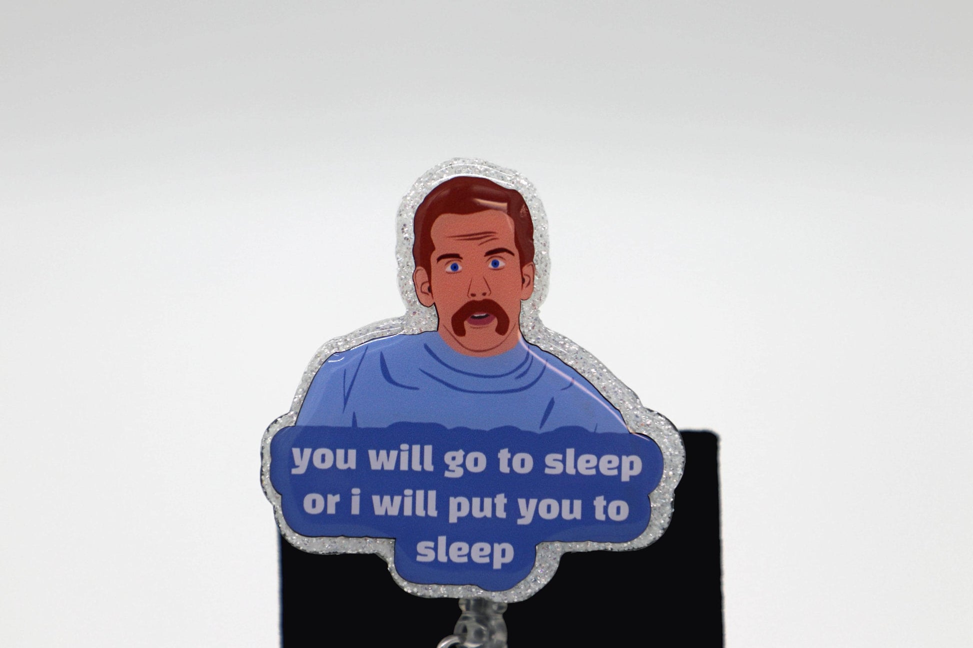 Humorous Bedtime ID Holder Clip, Sleep Quote, Sparkly Character, Shift Work Accessory