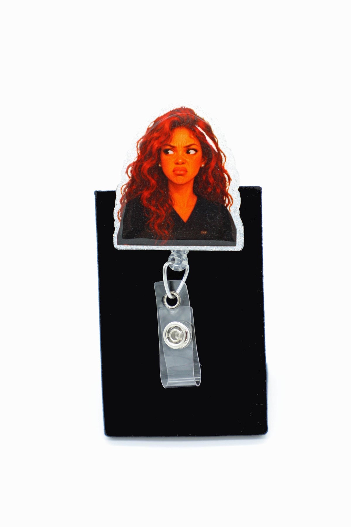 Funny Side Eye Retractable ID Holder, Disgusted Expression, Humorous Badge Clip