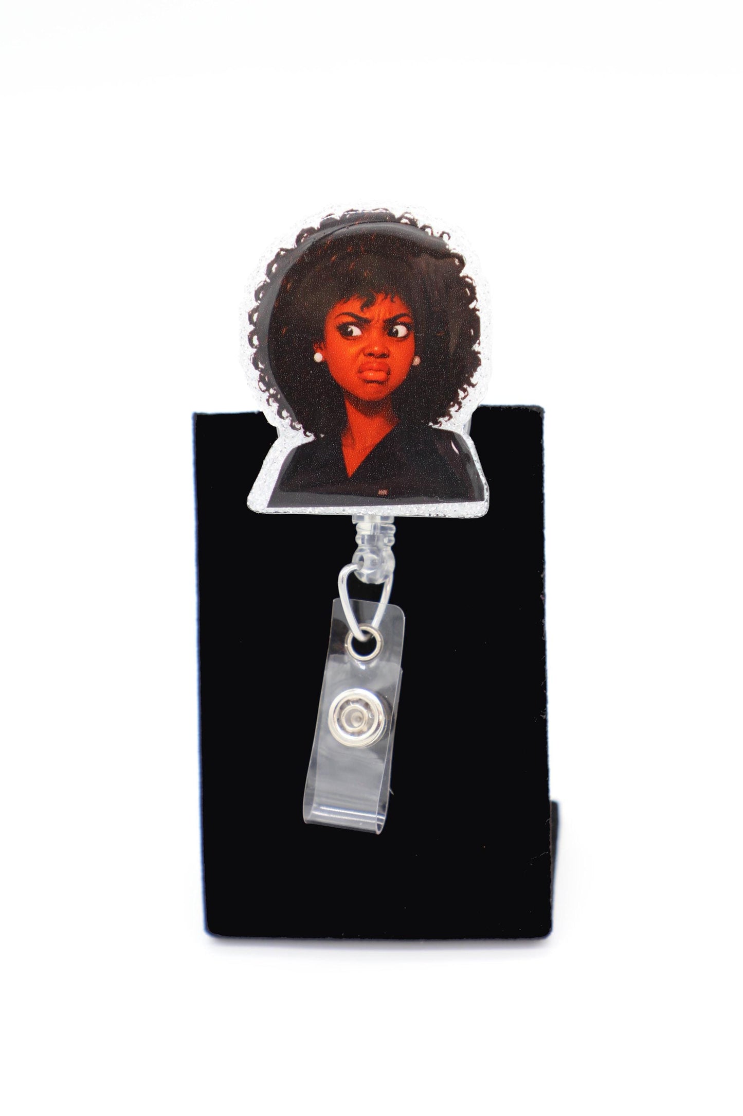 Funny Side Eye Retractable ID Holder, Disgusted Expression, Humorous Badge Clip