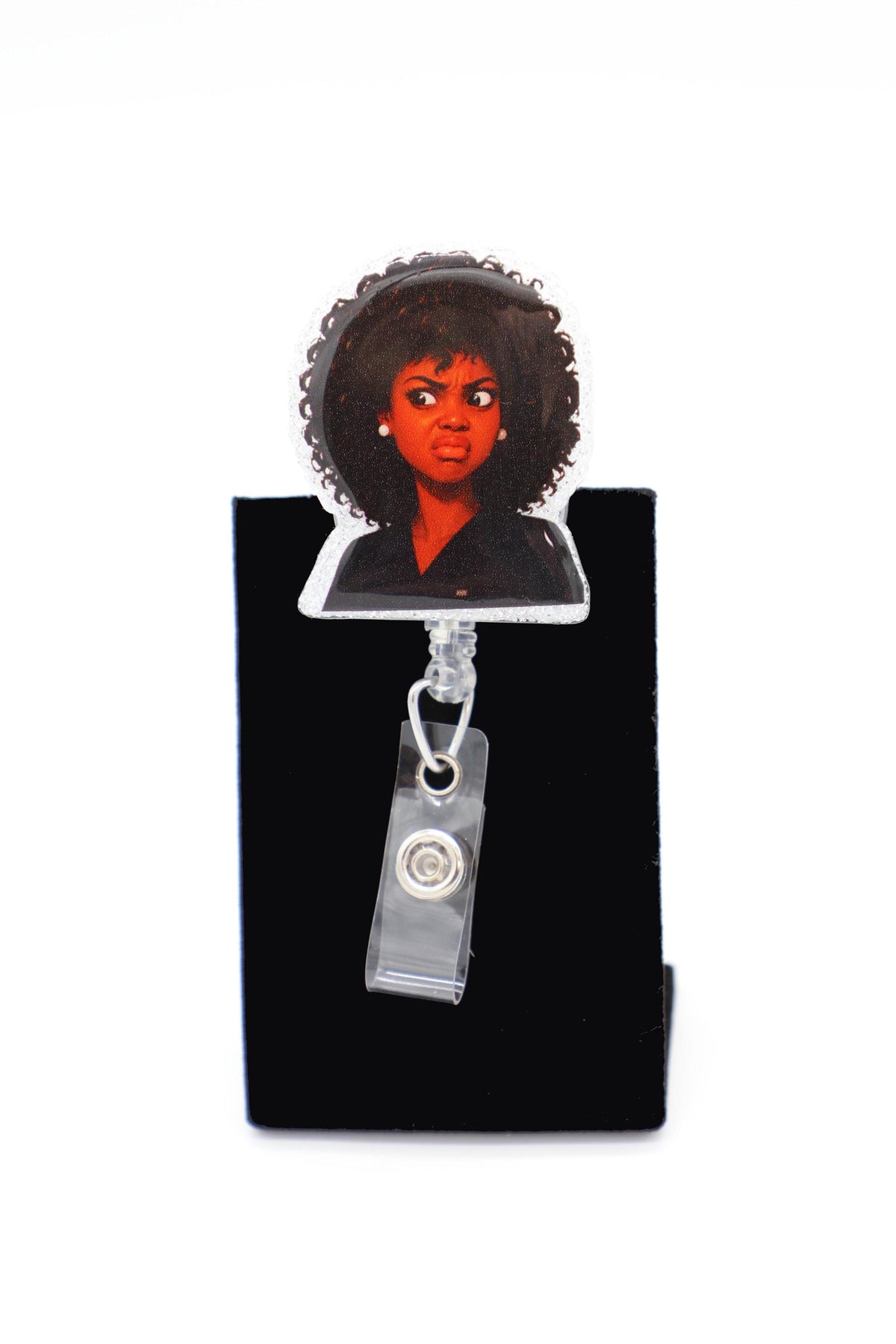 Funny Side Eye Retractable ID Holder, Disgusted Expression, Humorous Badge Clip
