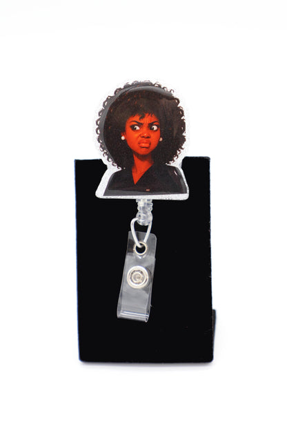 Funny Side Eye Retractable ID Holder, Disgusted Expression, Humorous Badge Clip