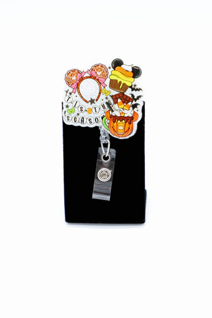 Halloween Treats Retractable Badge Clip, Glitter Pumpkin ID Holder, Autumn Workwear